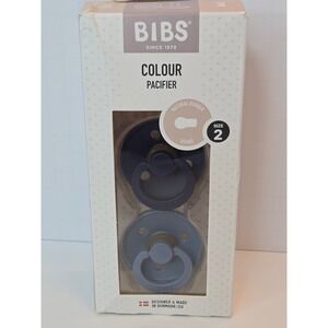BIBS Colour Pacifier 2 Pack Natural Rubber Round Size 2 Blue Navy Denmark NEW